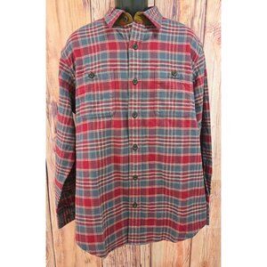 Orvis Mens Classic Fit Red & Blue Plaid Flannel Shirt Large
